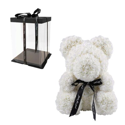 Αρκουδάκι Από Τεχνητά Τριαντάφυλλα Teddy Bear Roses Λευκό 25 cm