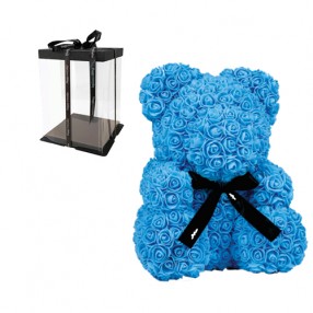 Αρκουδάκι Από Τεχνητά Τριαντάφυλλα Teddy Bear Roses Μπλε 25 cm